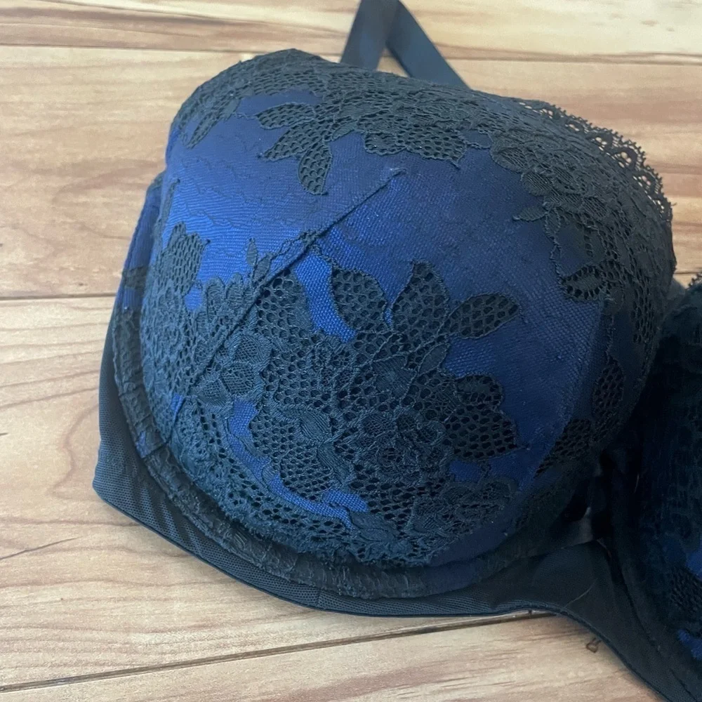 Cacique bra purple and black lace size 42DD boost balconette - Picture 3 of 11
